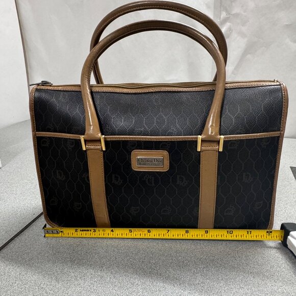 Christian Dior Black x Brown Monogram Trotter Honeycomb Boston Bag Vtg Box Gift - Picture 4 of 16